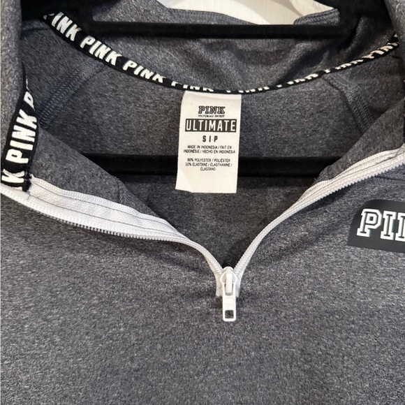 PINK Victoria's Secret Charcoal and White Zip Pullover - Picture 2 of 4